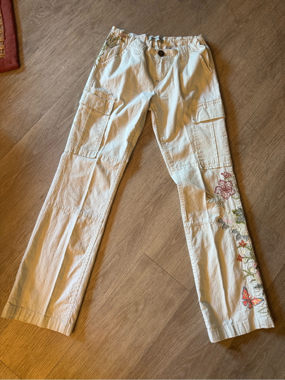 Y2K Zana Di Low Rise Floral Embroidered Off-white Cargo Sz 9